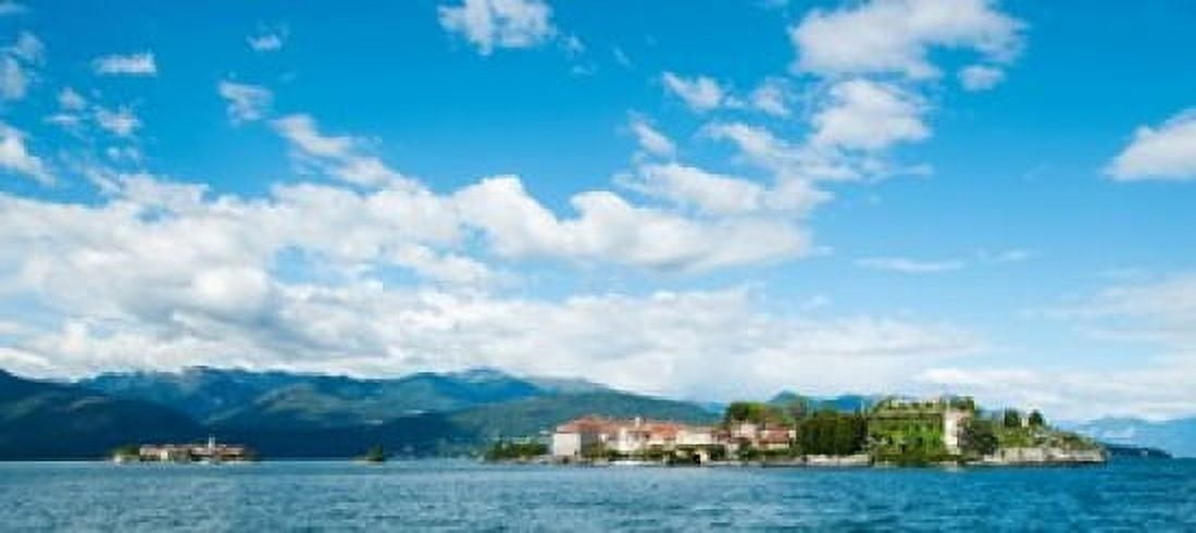Buildings on an island in a lake Isola dei Pescatori Isola Bella Stresa Lake Maggiore Piedmont Italy Canvas Art - Panoramic Images (15 x 7)