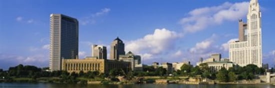 Buildings on the banks of a river Scioto River Columbus Ohio USA Canvas Art - Panoramic Images (36 x 12)