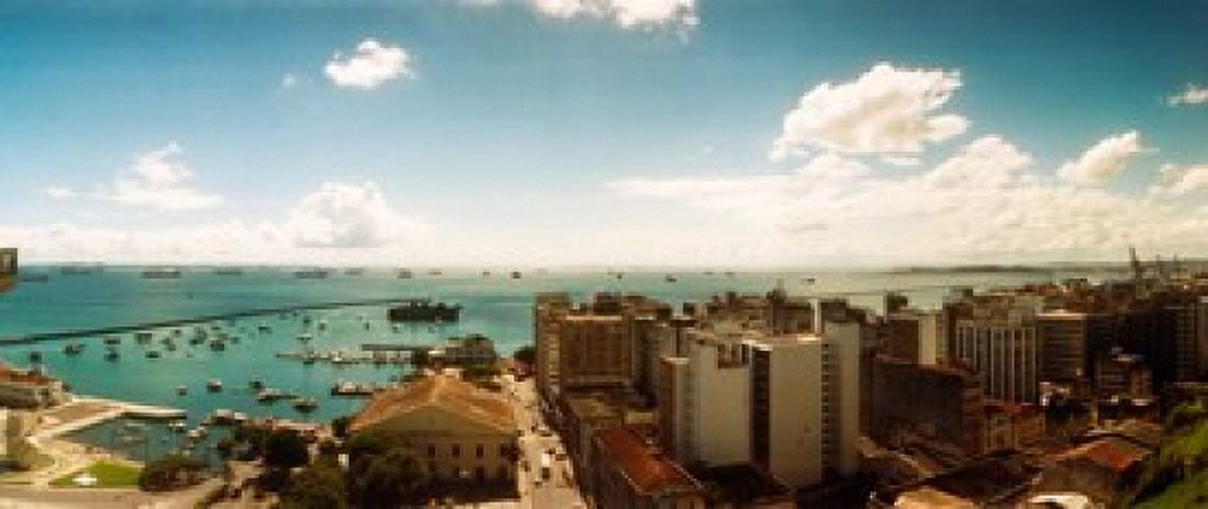 Buildings on the coast Lacerda Elevator Pelourinho Salvador Bahia Brazil Canvas Art - Panoramic Images (30 x 13)