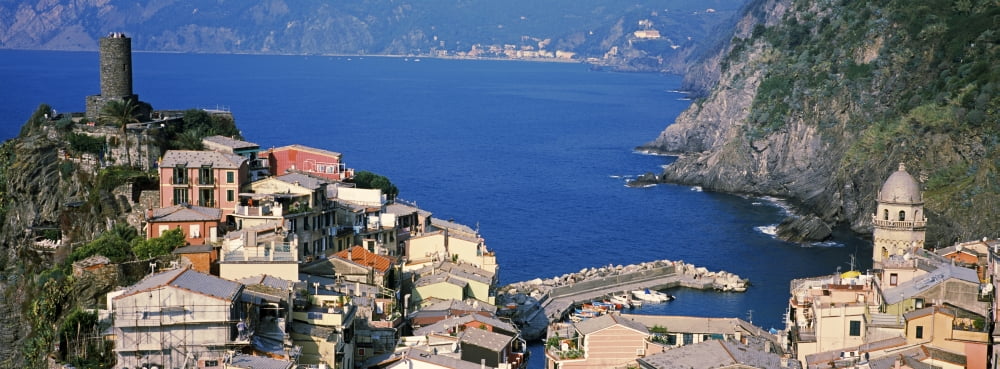 Buildings on the coast Vernazza Cinque Terre Liguria Italy Canvas Art - Panoramic Images (36 x 12)