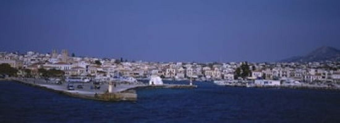 Buildings on the waterfront Aegina Saronic Gulf Islands Greece Canvas Art - Panoramic Images (18 x 7)