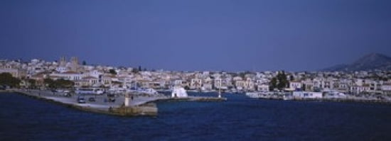 Buildings on the waterfront Aegina Saronic Gulf Islands Greece Canvas Art - Panoramic Images (36 x 13)