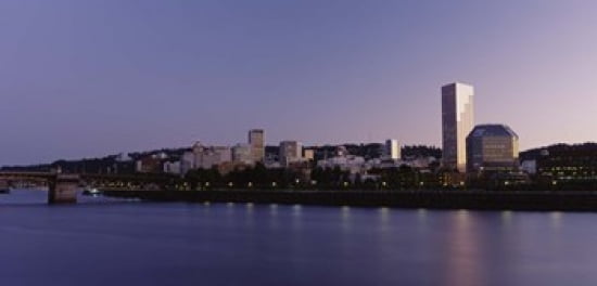 Buildings on the waterfront Portland Oregon USA Canvas Art - Panoramic Images (24 x 12)