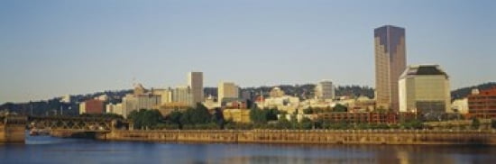 Buildings on the waterfront Portland Oregon USA Canvas Art - Panoramic Images (36 x 12)