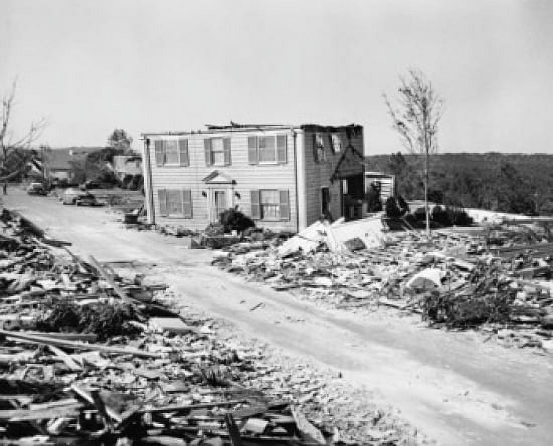 Buildings ripped apart by a tornado Canvas Art - (18 x 24)