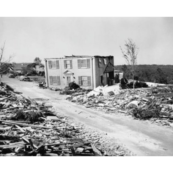 Buildings ripped apart by a tornado Canvas Art - (18 x 24)