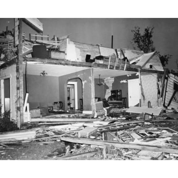 Buildings ripped apart by a tornado Canvas Art - (18 x 24)