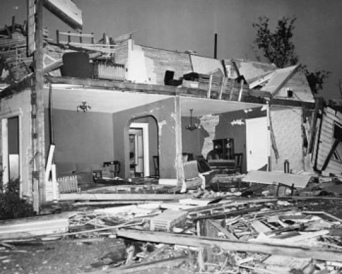 Buildings ripped apart by a tornado Canvas Art - (24 x 36)