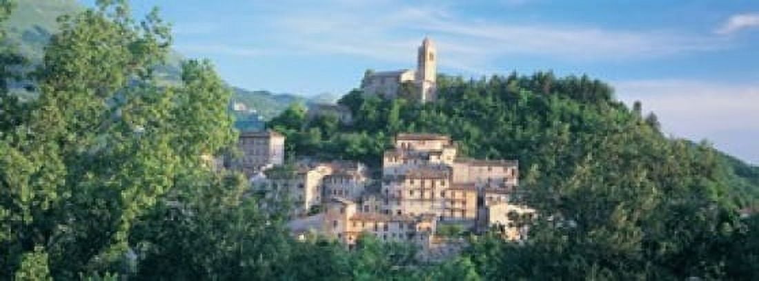 Buildings surrounded by trees Montefortino Province of Ascoli Piceno Marches Italy Canvas Art - Panoramic Images (18 x 7)