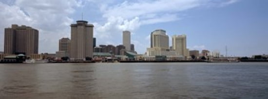 Buildings viewed from the deck of Algiers ferry New Orleans Louisiana USA Canvas Art - Panoramic Images (36 x 13)