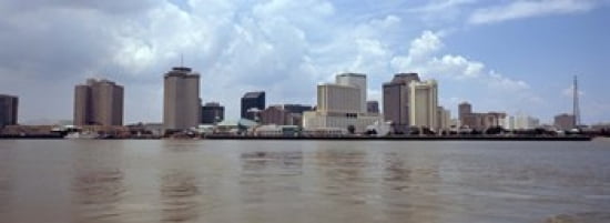 Buildings viewed from the deck of Algiers ferry New Orleans Louisiana USA Canvas Art - Panoramic Images (36 x 13)