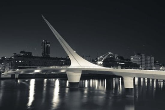 Buildings with a footbridge at the port Puente De La Mujer Puerto Madero Buenos Aires Argentina Canvas Art - Panoramic Images (36 x 24)