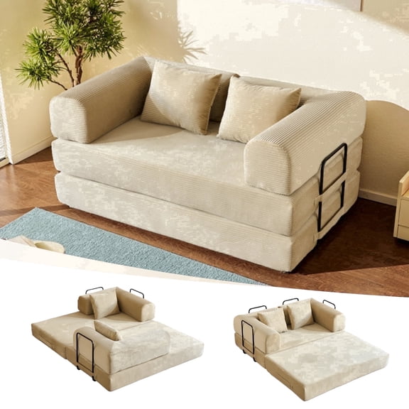 59in Convertible Sofa Bed Corduroy Boneless Couch Bed Foldable Sofa Bed Pull Out Bed Futon Sleeper Sofa No Assembly