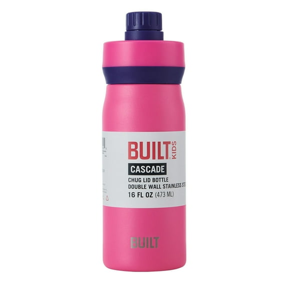Built 16 Ounce Cascade Stainless Steel Insslated Kids Water Bottle with Leakproof Chug Lid BPA Free 16 fl oz Pink