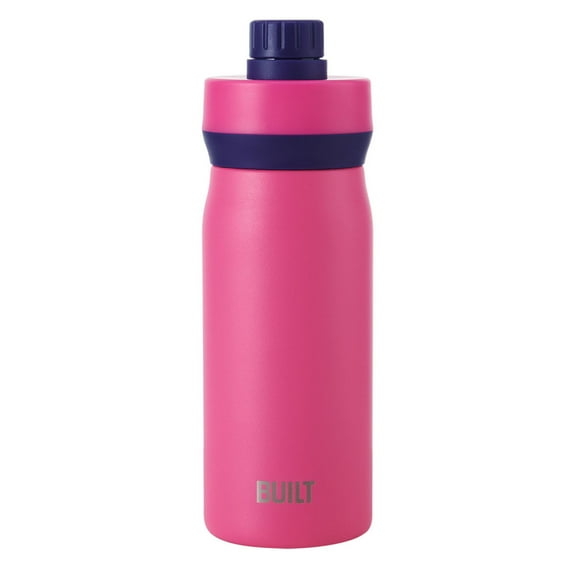 BUILT Cascade 16 oz Stainless Steel Kids Water Bottle with Leakproof Flip-Top Chug Lid, Pink
