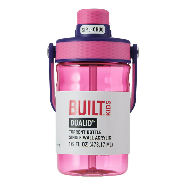 Built 16 fl oz Acrylic Bottle Dualid Flip-top Leakproof Chug with Straw  Pink 