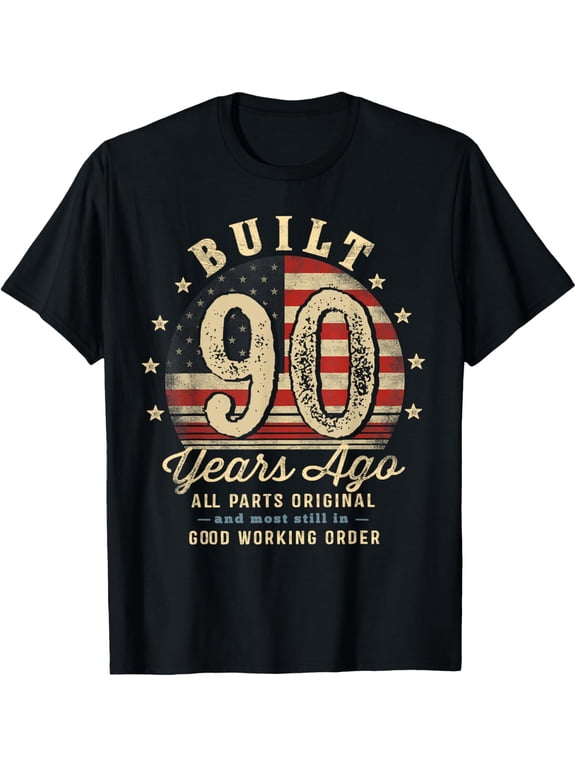 Built 90 Years Ago Funny 90th Birthday USA Flag Mens T-Shirt