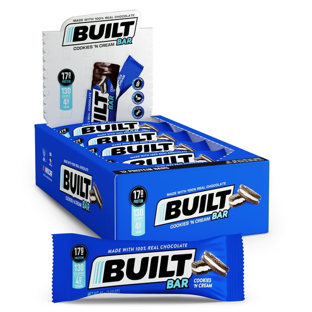 Built Bar Protein Bar, Cookies 'N Cream, Gluten Free, 12 Count