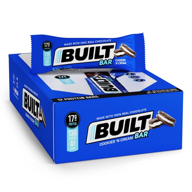 BUILT Protein Bar, Cookies 'N Cream, 17g High Protein, Gluten Free, 12