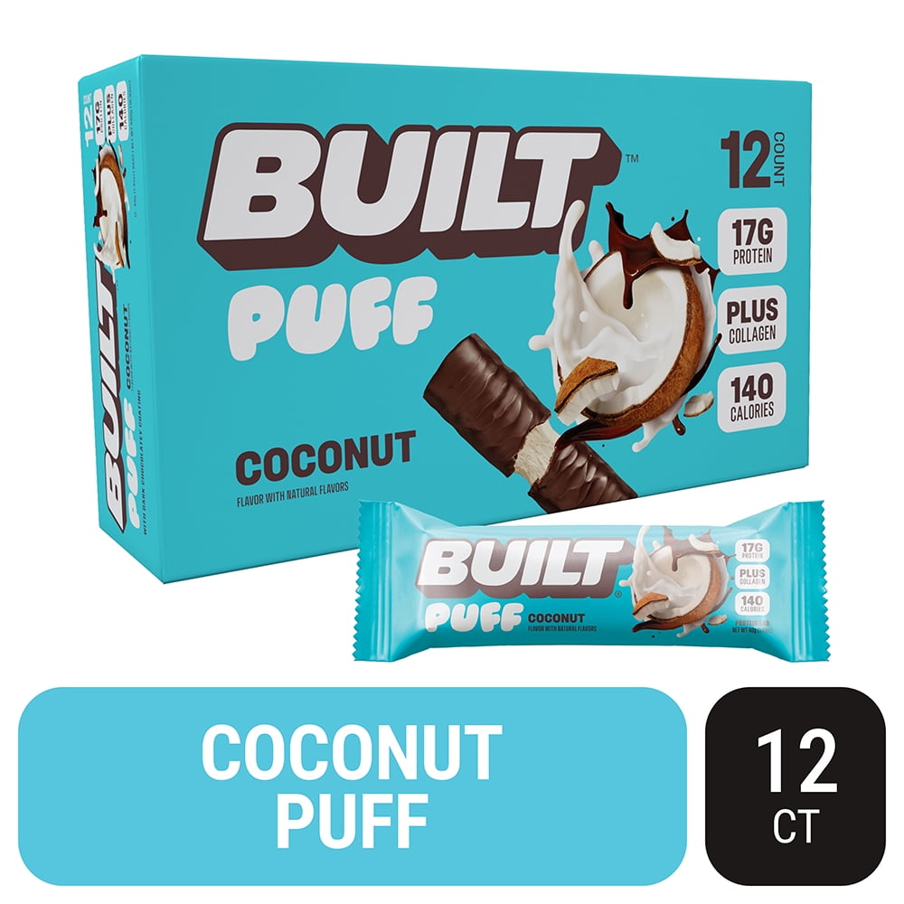 BUILT Bar Puff Protein Bars, Coconut, High Protein, Collagen, Gluten