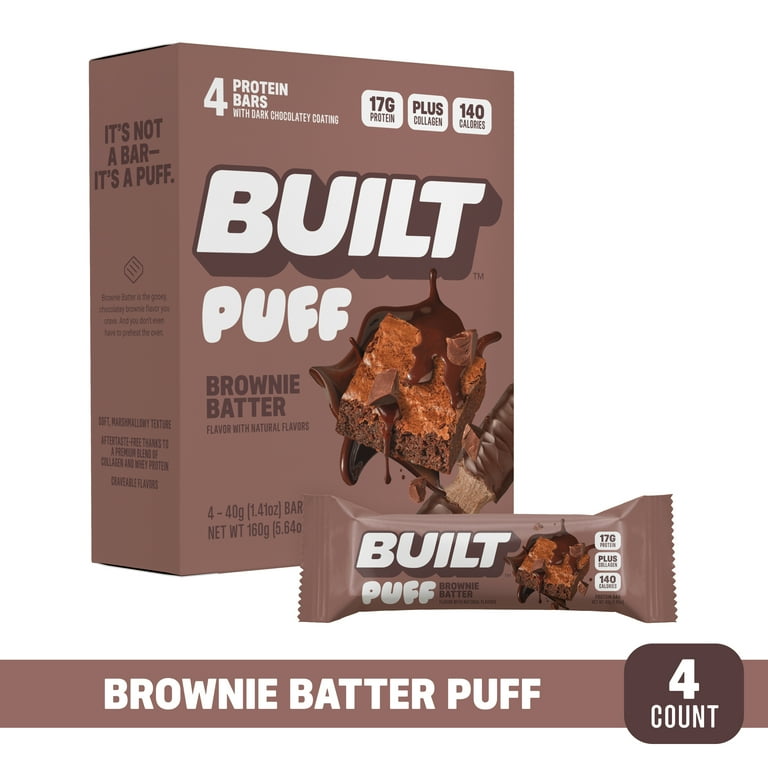 Built Bar Puff Protein Bar, Collagen, Gluten Free, Brownie Batter, 1.41oz Bars, 4 Count Box