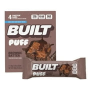 BUILT Puff Protein Bar, Brownie Batter, 17g Protein, Collagen, 140 calories, 4 count Box