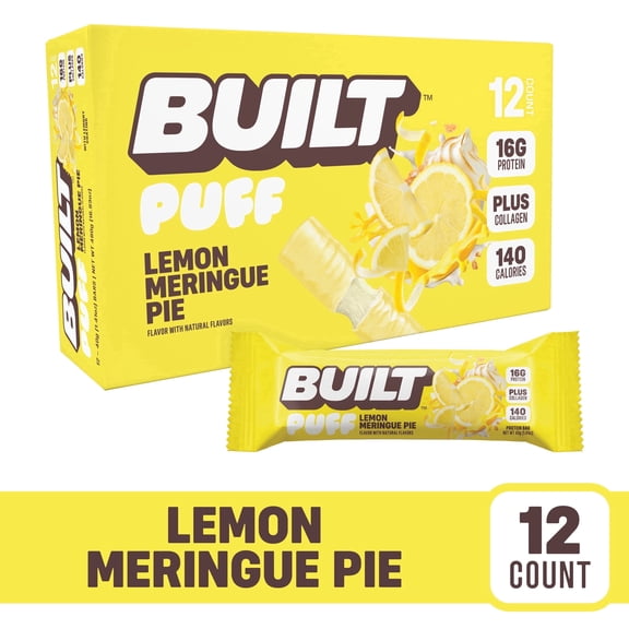 BUILT Bar Puff Protein Snack Bars, 16g Protein, Lemon Meringue Pie, Gluten Free - 12 Pack