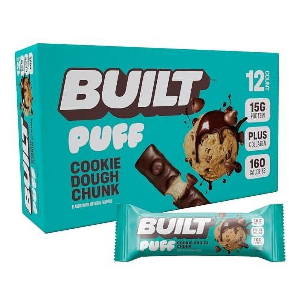 Built Bar, Puff Protein Bars, Cookie Dough Chunk Puff, 15g Protein Snacks, On-The-Go Bars, Only 160 Calories, 8g Sugar, Collagen, Not Gluten Free, 1 Count