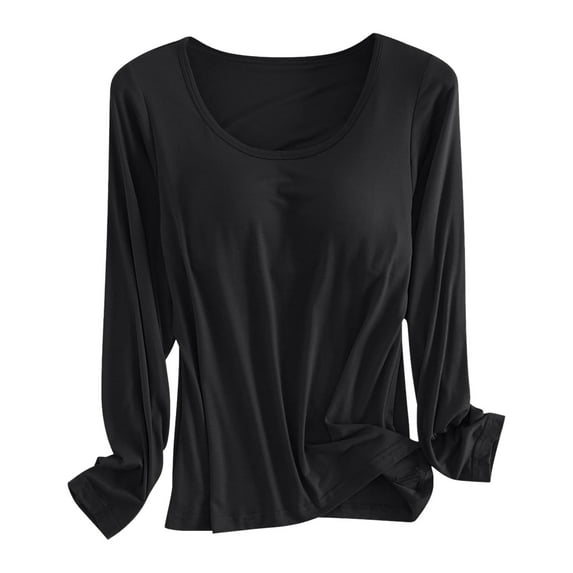 Built In Bra T Shirt for Womens Padded Long Sleeve Tops Active Blouses Soft Pajama Casual Shirts for Workout Women's Thermal Underwear Toddler Thermals Top and Bottom Set Men Thermal Top Ladies