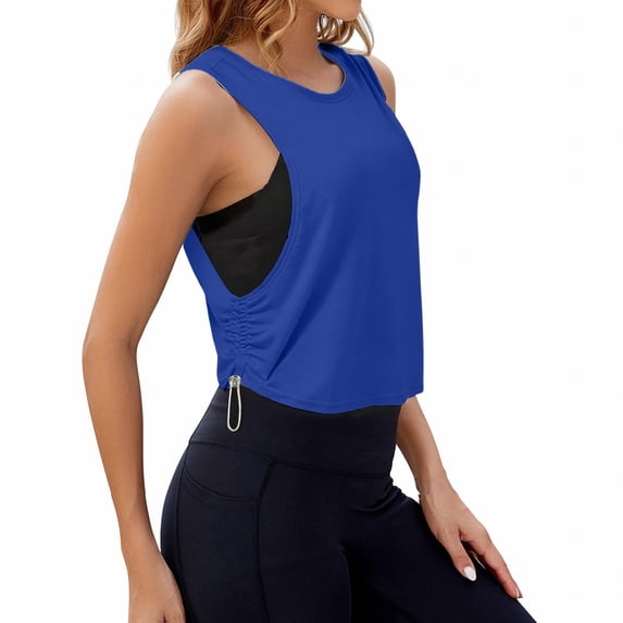 Built in Bra Tank Tops for Women BWASD Adjustabl Double Lined Casual Sleeveless Top Padded Shelf Bra Camisole Workout Outdoor Sport Tops Summer S-XXL Blue
