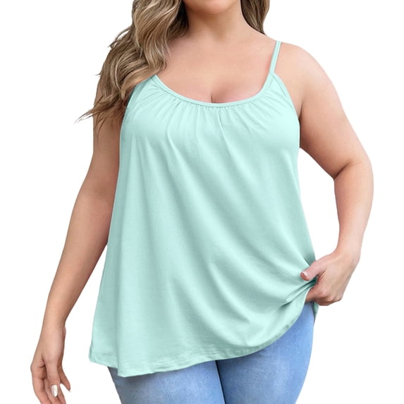 Built in Bra Tank Tops for Women BWASD Oversized Casual Shelf Bra Sleeveless Shirts Plus Size Double Lined Summer Sport Going Out Padded Tank Top S-6XL Green