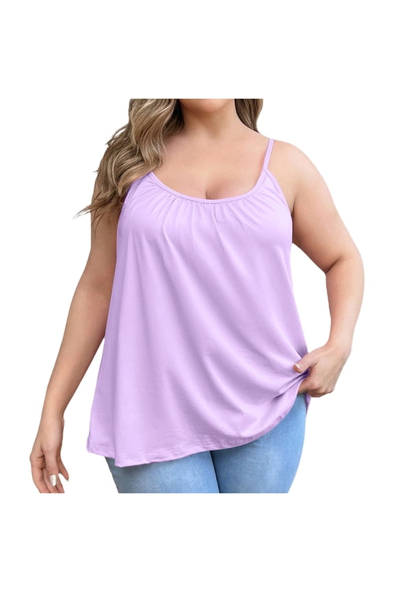 Built in Bra Tank Tops for Women BWASD Oversized Casual Shelf Bra Sleeveless Shirts Plus Size Double Lined Summer Sport Going Out Padded Tank Top S-6XL