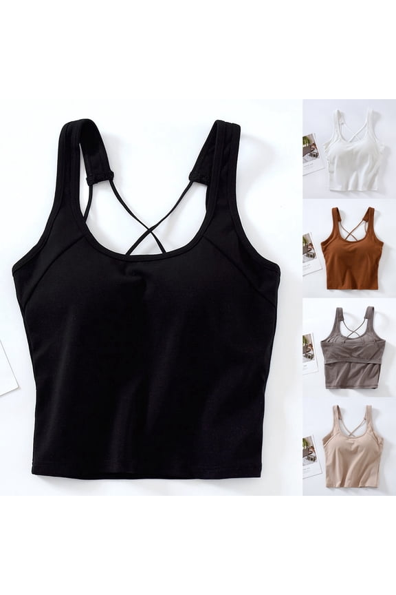 Built In Bra Top , Braless Tops for Women , Womens Shirt Women's Solid Color Beautiful Back Thin Shoulder Straps Waist Length Suspender Slim Fit Underwear Base Coat Sports Top