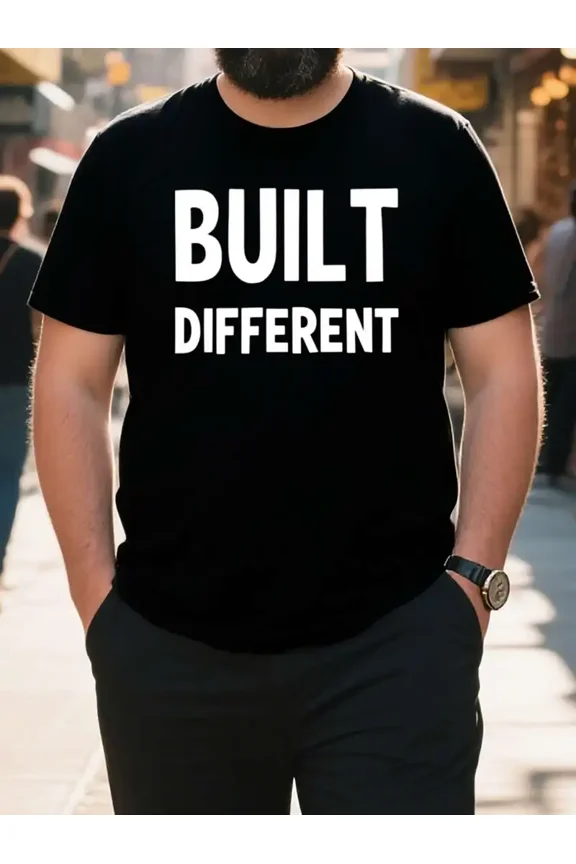 Built Different Motivational Quote Men Heavyweight 100% Cotton T-Shirt