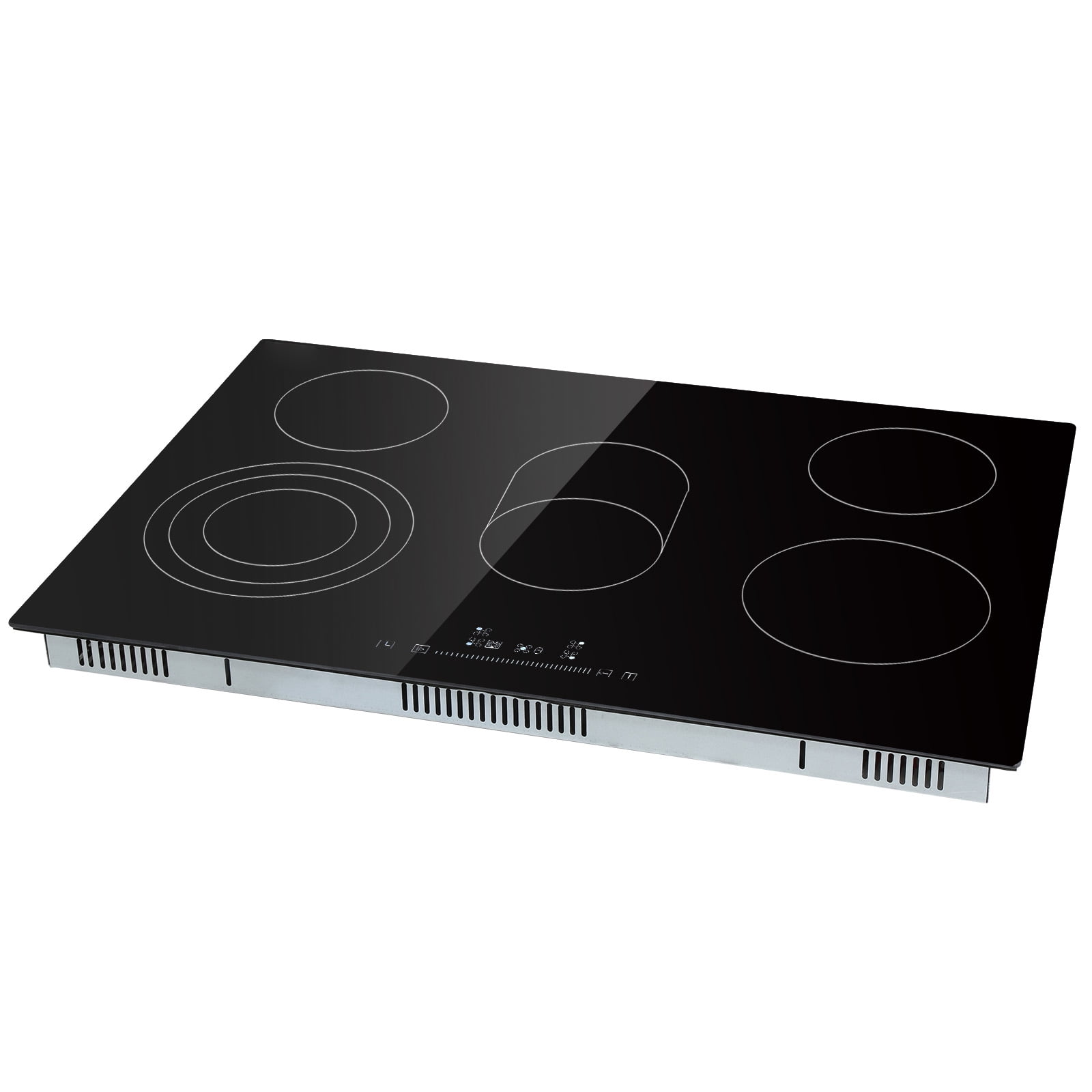 Built in Electric Stove Top, 30.3 x 20.5 inch 5 Burners, 240V Glass Radiant Cooktop with Sensor Touch Control, Timer & Lock Included, 9 Power Levels for Simmer Steam Slow Cook Fry