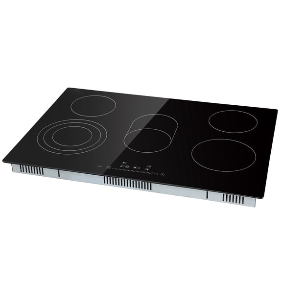 Built in Electric Stove Top, 30.3 x 20.5 inch 5 Burners, 240V Glass Radiant Cooktop with Sensor Touch Control, Timer & Lock Included, 9 Power Levels for Simmer Steam Slow Cook Fry