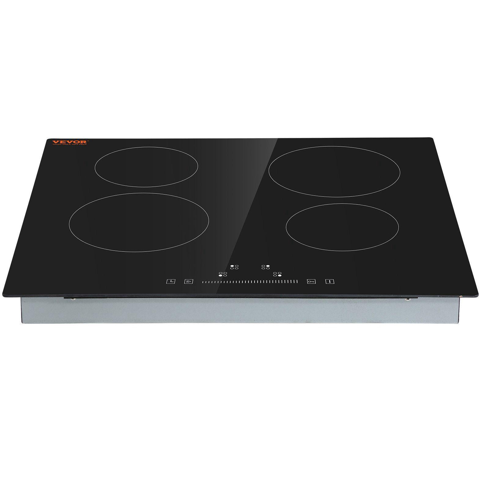 Built in Electric Stove Top 4 Burners 240V Glass Radiant Cooktop 23.2 x 20.5 Inch Sensor Touch Control Timer Child Lock 9 Power Levels Simmer Steam Slow Cook Fry