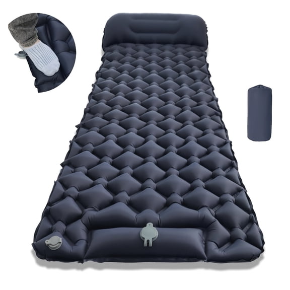 Built In Foot Operated Inflatable Pump Camping Single Sleeping Pad, Comes with A Pillow, Simple Style, TPU Material, Suitable for Hiking Or Outdoor Camping.