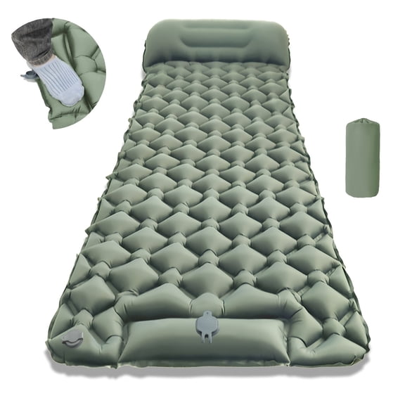 Built In Foot Operated Inflatable Pump Camping Single Sleeping Pad, Comes with A Pillow, Simple Style, TPU Material, Suitable for Hiking Or Outdoor Camping.