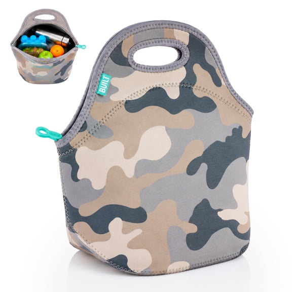 Built Gourmet Getaway Lunch Bag - Insulated Neoprene Tote Bag, Grey Camo