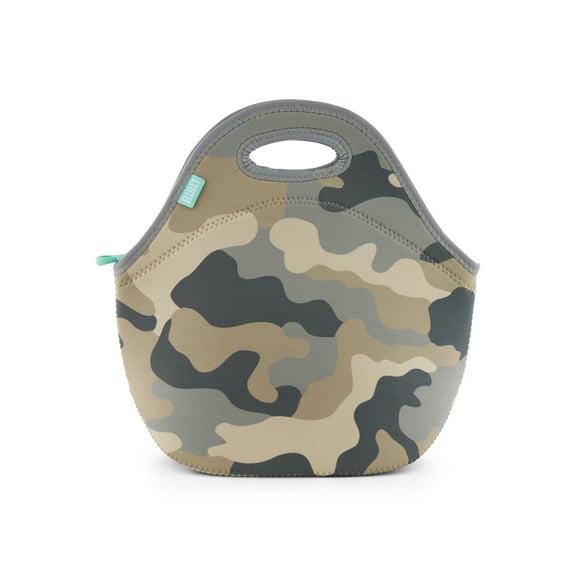 Built Gourmet Getaway Neoprene Lunch Bag, Grey Camo - Lightweight Insulated Tote with Zipper, Handles for Work Lunches, Picnic Meal Carrier, Large Reusable Flexible Neoprene - Machine Washable
