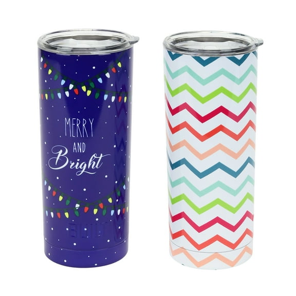 Built Holiday Tumblers 20oz Stainless Steel, Lights and Chevron Set of 2