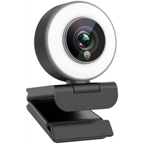 Built-In Adjustable Ring Light 1080P HD Webcam with Mic