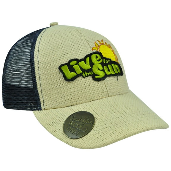 Built In Bottle Drink Opener Snapback Hat Cap Straw Mesh Live For The Sun Blue