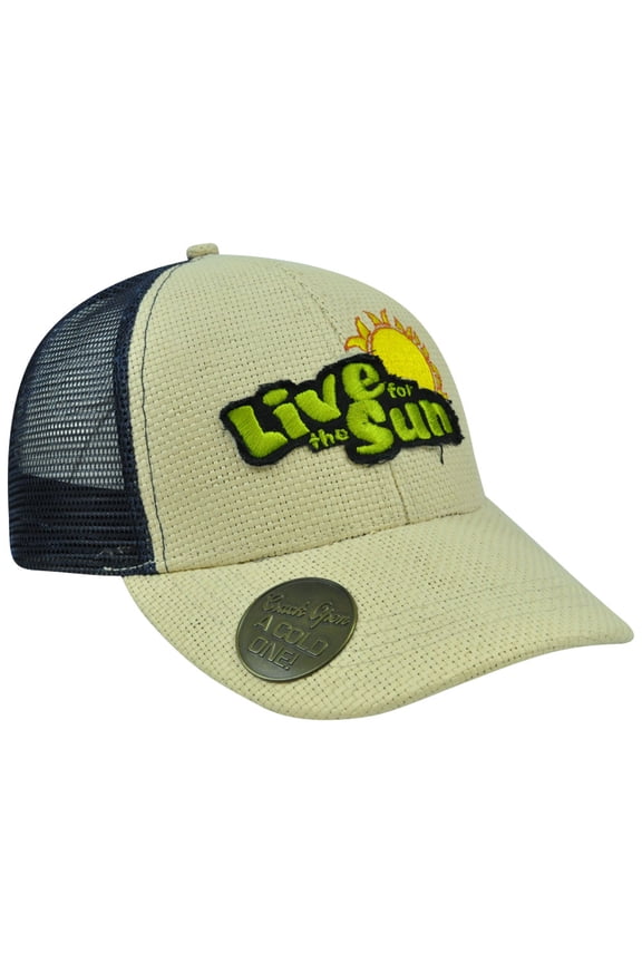 Built In Bottle Drink Opener Snapback Hat Cap Straw Mesh Live For The Sun Blue