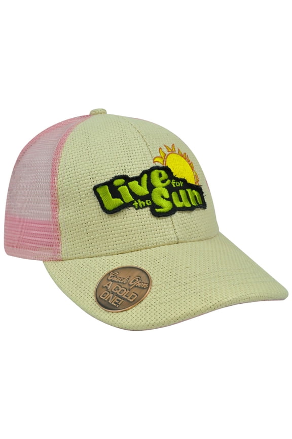 Built In Bottle Drink Opener Snapback Hat Cap Straw Mesh Live For The Sun Pink