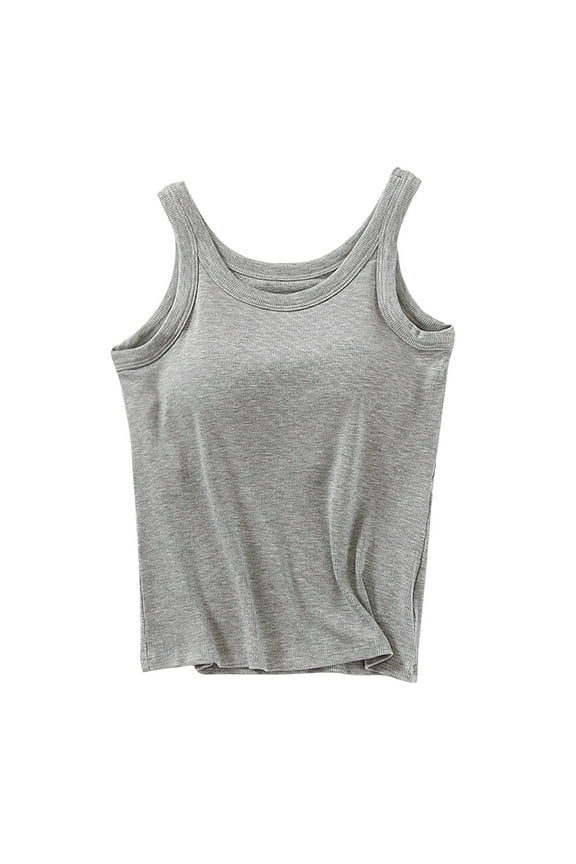 Built-In Bra Tank Top for Woman Solid Color Padded Vest, Adjustable Straps Sleeveless Long WaistcoaTank Tops
