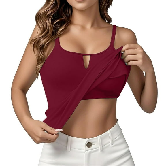 Built In Bra Tank Tops For Women Sevevn Women's Fashion Casual Sleeveless Solid Round Neck Tank Top