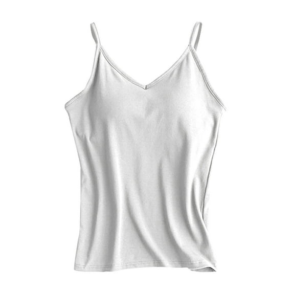 Built In Bra Tank Tops for Woman's Solid Color With Bra Pads Bra One Vest Camisole Top Tank Tops White