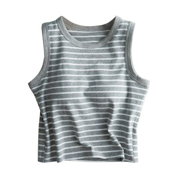 Built In Bra Tank Tops for Woman's Stripes With Chest Pad Without Wearing Bra One Tank Top Sling Tank Tops Grey